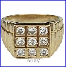 14K Yellow Gold 1.10ctw Diamond Watch Style Shoulders Vintage Heavy Mens Ring