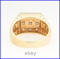 14K Yellow Gold 1.10ctw Diamond Watch Style Shoulders Vintage Heavy Mens Ring