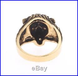 14K Yellow Gold Diamond Eyes Lion Leo Designer Mens or Unisex Vintage Ring
