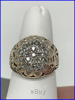 14K Yellow Gold Fine Diamond Mens/women Vintage Wide Cluster Ring Size 8