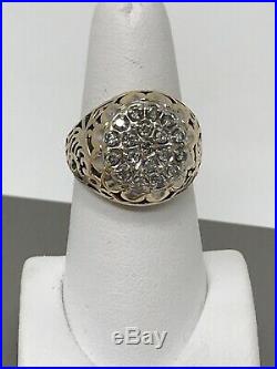 14K Yellow Gold Fine Diamond Mens/women Vintage Wide Cluster Ring Size 8