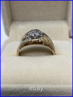 14K Yellow Gold Fine Diamond Mens/women Vintage Wide Cluster Ring Size 9.25