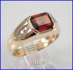 14K Yellow Gold Finish 3CT Men's Garnet Lab-Created Diamond Vintage Wedding Ring