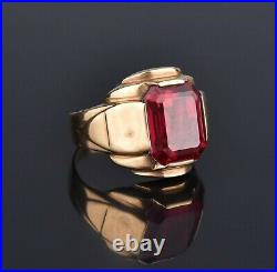 14K Yellow Gold Over Red Ruby 925 Silver Vintage Art Deco Ring Men's Band