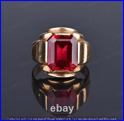 14K Yellow Gold Plated 3CT Emerald Simulated Red Ruby Vintage Ring Men's Band