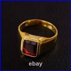 14K Yellow Gold Plated 3Ct Emerald Cut Men's Lab-Created Red Garnet Wedding Ring