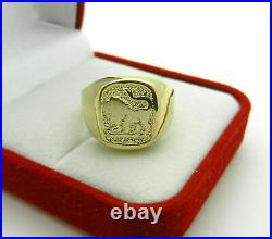 14K Yellow Gold Plated Lion Signet Vintage Mens Special Pinky Wedding Party Ring