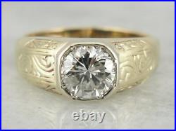 14K Yellow Gold Plated Men's Engagement Vintage Ring 2.28 Ct Simulated Diamond