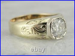 14K Yellow Gold Plated Men's Engagement Vintage Ring 2.28 Ct Simulated Diamond