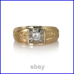 14K Yellow Gold Vintage Men's Diamond Ring. 34ct, 7.2g