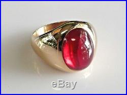 14K Yellow Gold Vintage Mens Red Spinel Ring