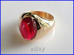 14K Yellow Gold Vintage Mens Red Spinel Ring