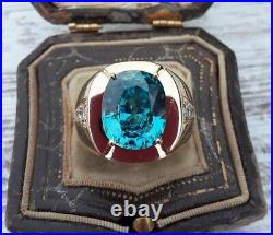14K Yellow Gold finish Silver 2Ct Oval Simulated London Blue Topaz Men's Ring