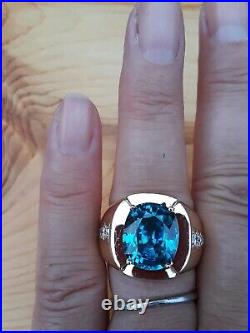 14K Yellow Gold finish Silver 2Ct Oval Simulated London Blue Topaz Men's Ring