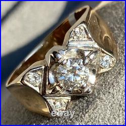 14K Yellow White Gold Diamond Vintage Mens or Womens Ring Size 10.25 Concave