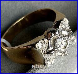 14K Yellow White Gold Diamond Vintage Mens or Womens Ring Size 10.25 Concave