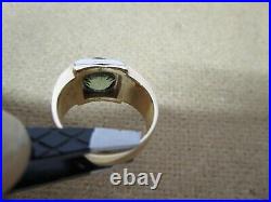 14 Kt Gold Vintage Men's Green Stone Ring 14 Grams Green Sapphire Not Scrap