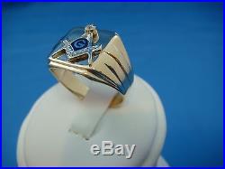 14k Gold Masonic Men's Vintage Compass Ring With Old Cut Diamond, 9.4 Grams