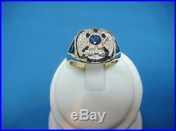 14k Gold Masonic Vintage Men's Ring Solid Back With Sapphire 14.4 Gr, Size 10.25
