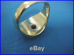 14k Gold Masonic Vintage Men's Ring Solid Back With Sapphire 14.4 Gr, Size 10.25