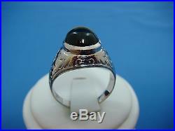 14k Gold Men's Vintage Onyx And 2 Sapphire Gypsy Pinky Ring, 7 Grams, Size 7