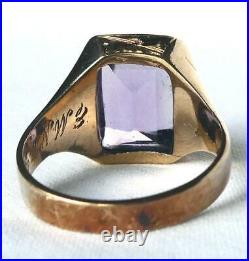 14k Gold Vintage Art Deco Amethyst Ring Mens Womens Inscribed Dated 1933 Sz 7