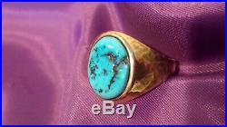 14k MENS VINTAGE SOLID GOLD TURQUOISE RING SLEEPING BEAUTY HEAVY 8.5 GRAMS BEAUT