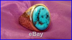 14k MENS VINTAGE SOLID GOLD TURQUOISE RING SLEEPING BEAUTY HEAVY 8.5 GRAMS BEAUT