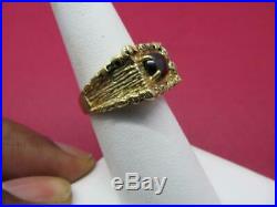 14k Solid Yellow Gold Black Star Sapphire Men's Pinkey Ring Retro Vintage 1970s