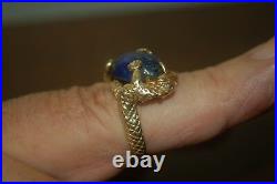 14k Vintage Solid Heavy Gold Lapis Oval Cabochon Men's Dragon Ring, Size 11-11.5
