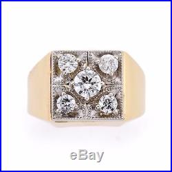 14k Yellow Gold 1.00Ctw Vintage Mens Diamond Five-Stone Right Hand Pinky Ring