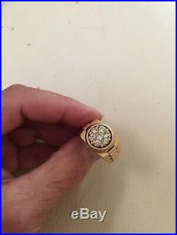 14k Yellow Gold Diamond 13.3g Size 9.5 Men's Rolex Style Ring Vtg 7 diamonds