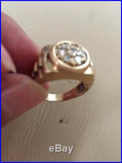 14k Yellow Gold Diamond 13.3g Size 9.5 Men's Rolex Style Ring Vtg 7 diamonds