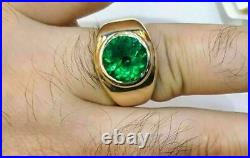14k Yellow Gold Over 3Ct Round Cut Green Emerald Engagement Wedding Men's Ring