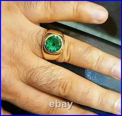14k Yellow Gold Over 3Ct Round Cut Green Emerald Engagement Wedding Men's Ring