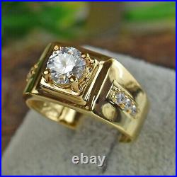 14k Yellow Gold Plated 1.50Ct Round Cut Real Moissanite Men's Engagement Ring