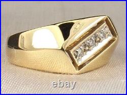 14k Yellow Gold Plated Real Moissanite Band Men's Three Stone Pinky Ring Vintage