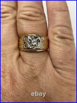 14k Yellow Gold Vintage Gents Diamond Ring Size 8.5