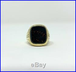 14k Yellow Gold Vintage Men's Bloodstone Ring 14.6g Size 8