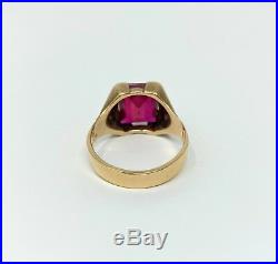 14k Yellow Gold Vintage Men's Synthetic Ruby Ring Size 10.5