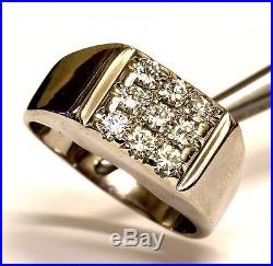 14k white gold 1ct mens round diamond cluster ring 8.3g estate vintage antique