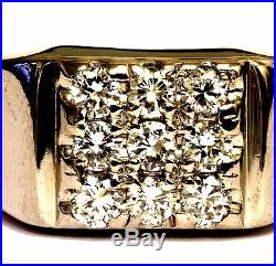 14k white gold 1ct mens round diamond cluster ring 8.3g estate vintage antique
