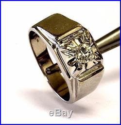 14k white gold mens. 40ct diamond SI3 I ring gents 7.7g vintage estate antique
