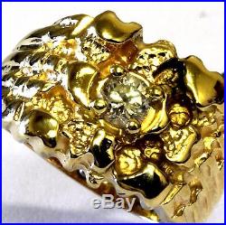 14k yellow gold. 34ct VS2 J mens diamond nugget band ring 7.3g vintage gents