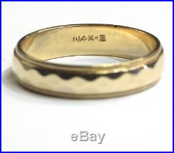 14k yellow gold 5mm mens milgrain wedding band ring estate vintage 4.4g gents