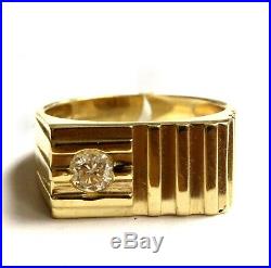 14k yellow gold mens. 45ct SI3 J diamond ring 8.8g gents vintage estate antique