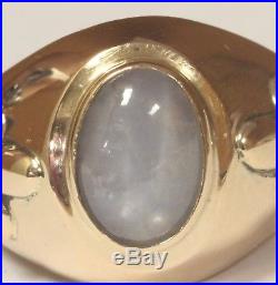 14k yellow gold mens blue star sapphire gemstone ring 7.4g gents vintage estate