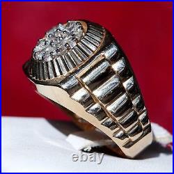 14k yellow gold ring 1.30ct natural diamond size 10 vintage handmade 10.3gr