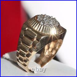 14k yellow gold ring 1.30ct natural diamond size 10 vintage handmade 10.3gr