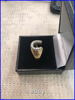 14kt Yellow Gold Diamond Horseshoe Mens Ring. 20ct